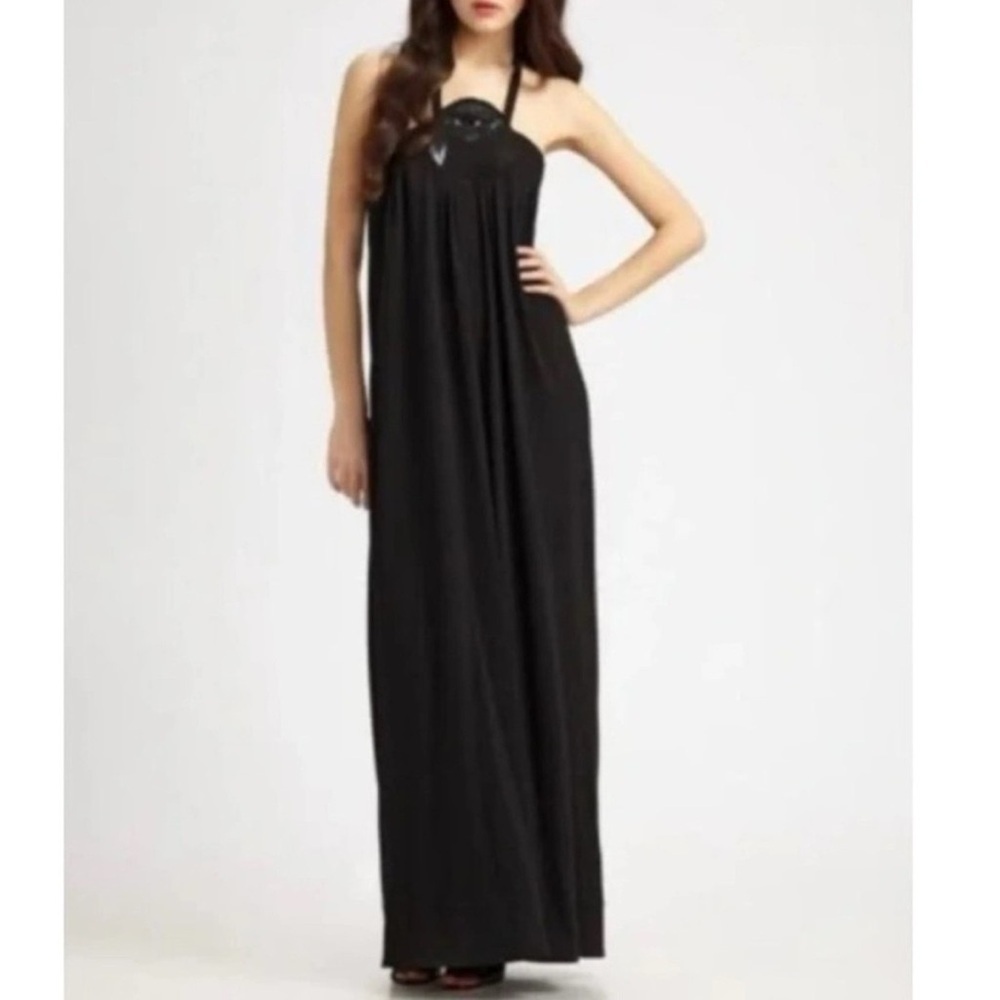 Anthropologie LEIFSDOTTIR Black Column Halter Maxi Dress Size XS